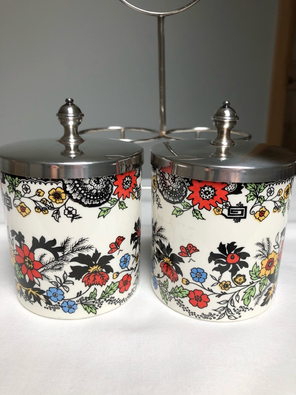 Vintage Jon Anton Silver Plated Jam Condiment Pot Set With Lids Tray Stand